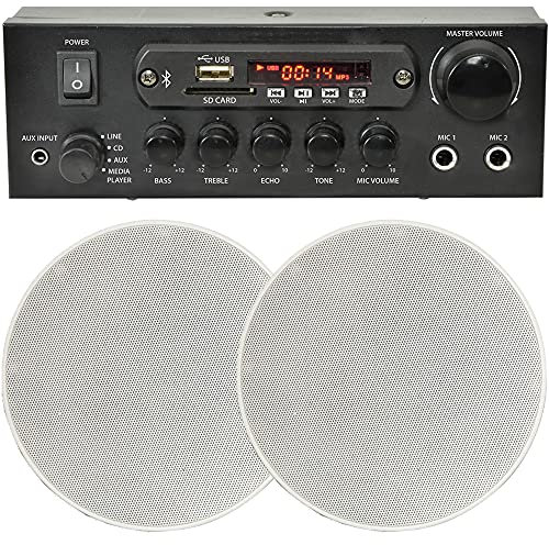 SMART HOME BLUETOOTH SPEAKER SYSTEM – 2x Low Profile Ceiling Mounted & 110W Bluetooth Compact Amplifier *ECHO/ALEXA* –Wireless Background Music Audio Player Amp Kit– Bars & Home Cinema Surround Sound