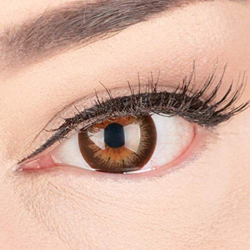 Sehr stark deckende und natürliche Braune Kontaktlinsen SILIKON COMFORT NEUHEIT farbig 'Mila Brown' + Behälter von GLAMLENS - 1 Paar (2 Stück) - DIA 14 mm - ohne Stärke 0.00