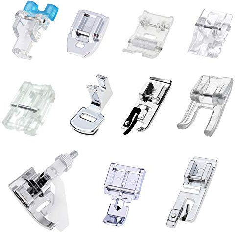 Machine à Coudre kit Pieds de Biche Multifonctionnel, 11pcs Machine à Coudre avec Pied à Pouleau, Pied à Fermeture Éclair pour Machines à Coudre Brother, Babylock, Janome, Elna, Toyota, Singer