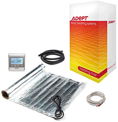 Electric Underfloor Heating Mat Kit for Laminate or Engineered Wood Flooring - 140W/m2-8m2 with Silver Programmable Thermostat