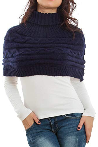 Toocool LO-AS0430 Couvre-épaules, cape, boléro, col roulé, écharpe poncho en tricot pour femme - Bleu - Taille Unique