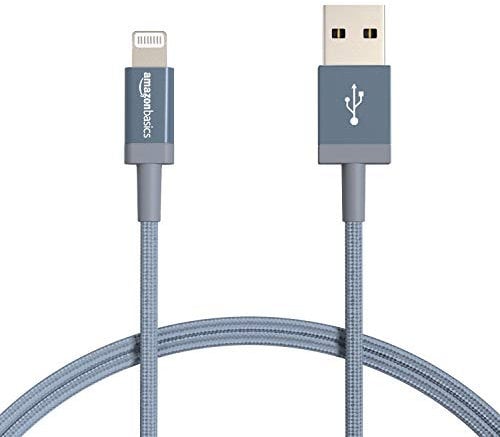 Amazon Basics - Cavo di ricarica USB-A a Lightning, certificato MFi, in nylon intrecciato, per iPhone, grigio scuro, 0.9 m, confezione da 2