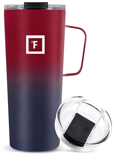 IRON °FLASK Grip Coffee Mug - Leak Proof, Vacuum Insulated Stainless Steel Bottle, Double Walled, Thermo Travel, Hot Cold, Water Metal Canteen - Dark Rainbow, 24 Oz - Classic Bottom