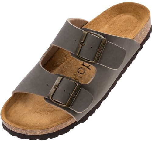 Palado Pantoletten Damen Korfu Matt - gefertigt in Spanien - matte Oberfläche - Veloursleder-Decksohle - ergonomisches Weichfußbett - leichte EVA-Sohle Natur Grau UK8 - EU41