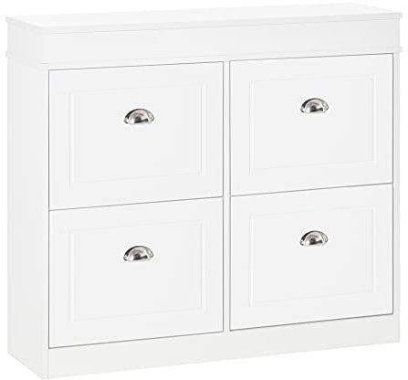 HOMCOM Mueble Zapatero de 4 Puertas Zapatero Estrecho con Estantes Ajustables y Extraíbles Capacidad de 16 Pares para Pasillo Entrada Recibidor 98x24x83 cm Blanco
