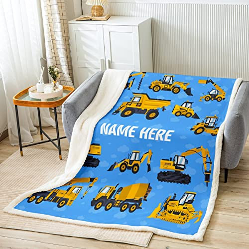 Loussiesd BAU Wohndecke Kinder Dump Truck Kuscheldecke für Jungen Mädchen Bagger Ausrüstung LKW Decke 75x100cm Personalisierte Benutzerdefinierte Personalisiert Zimmer Dekor Flanell Fleecedecke