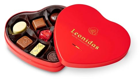Leonidas Valentine Heart-Shaped Belgian Chocolate Tin (9 pcs, Assorted) – Milk, White & Dark Pralines, Ganache & Truffles | Luxury Gift Tin by Leonidas, Premium Belgian Chocolatier