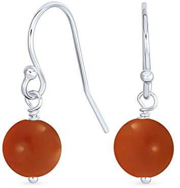 Einfache Schlichte Edelstein Gefärbte Rote Natürliche Karneol Kugel Runde Tropfen Ohrringe Für Frauen.925 Sterlingsilber
