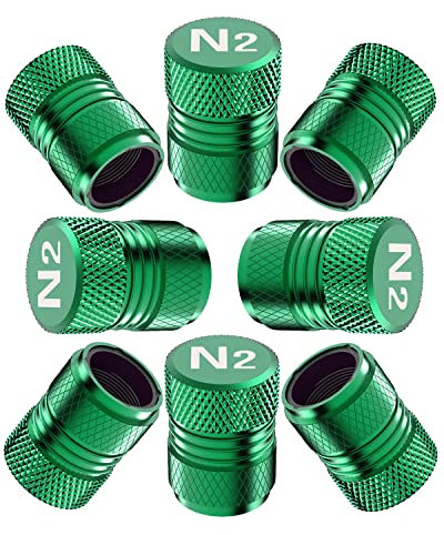 Tire Valve Stem Caps - Tire Air Caps Cover 8 Pack N2 Nitrogen Logo Corrosion Resistant Premium Alloy Universal for Car Truck Motorcycle Bike-Green