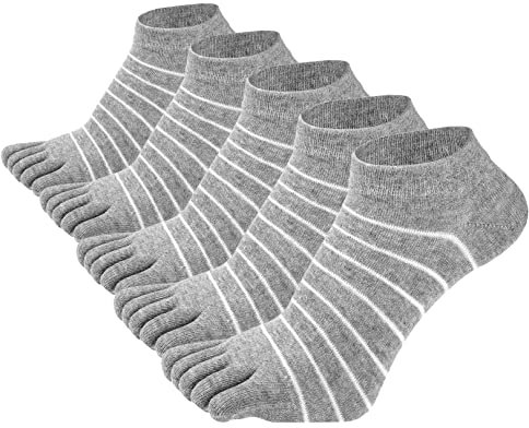 SEAUR Zehensocken Damen Fünf Finger Socken Baumwolle Sneaker Socken Grau Kurz Socken Atmungsaktiv Laufsocken 5 Paar Sportsocken 36-42