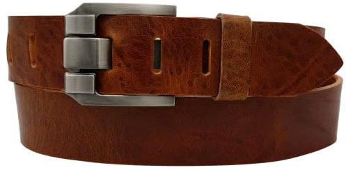 AnnaMatoni Herren Leder Gürtel in Premium Rindsleder Pflanzlich gegerbtes Leder 3,5mm stark mit Metall Dorn Schließe in grau 4cm breit Herren Ledergürtel (Braun 690, TW110 - Gesamtlänge 125cm)