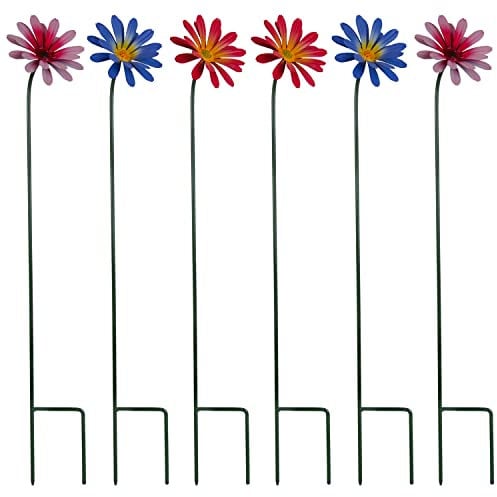 Woodside Ornamental Metal Daisy Stakes, Pink & Purple Novelty Flowers for Garden Borders & Pathways, Height 60cm, pack of 6
