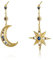 Bellitia Jewelry 925 Sterling Silber Vergoldet Stern Mond Tropfen Ohrringe, Asymmetrie Ohrhänger mit 5A Zirkonia für Damen, Hypoallergen Ohrringe für Frauen und Mädchen