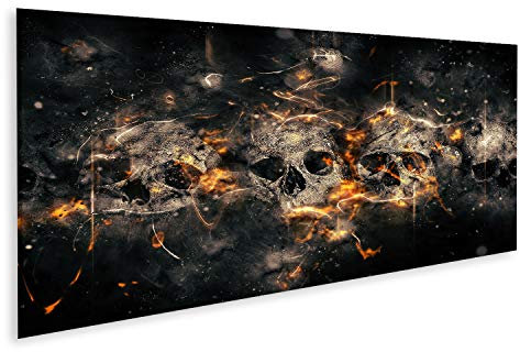 islandburner Bild auf Leinwand Totenkopf Skull Schädel Vor Feuer Hintergrund Abstrakt Leinwandbild Wandbild Prime Bilder für Wohnzimmer etc.
