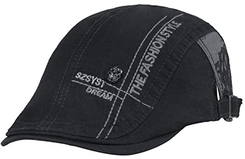 HAPPYPOP Schirmmütze Herren Schiebermütze Schwarz Driving Cabbie Jagd Flatcap Newsboy Cap