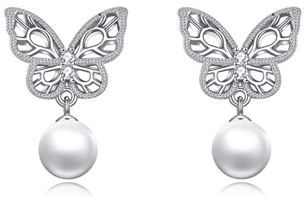 VENACOLY Schmetterling Ohrstecker Sterling Silber Schmetterling Perle Ohrringe Synthetische Perle Schmuck Geschenke für Geburtstag Weihnachten Halloween