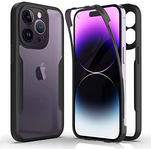 AICEK Compatible with Apple iPhone 14 Pro Case, 360 Degree Full Body Cover for iPhone 14 Pro TPU Bumper Case Built-in Screen Protector Shockproof Cover Black