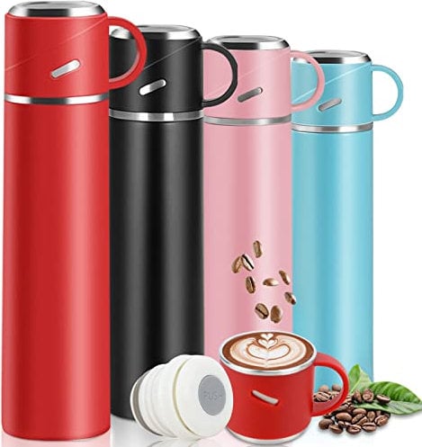 Stainless Steel Water Bottle, Leakproof Thermal Travel Mug with Lid & Handle, 550ml Double Walled Vacuum Flask, BPA Free Reusable Drink Bottle Coffee Cup Keep 12h Hot & Cold for Gym Office Outdoor,Red