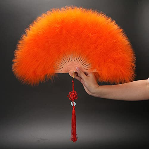 Marabou Feather Hand Fan, Foldable Hand Fan for Women 1920s Vintage Handheld Hand Fan Feather Fan Dance Fan Flapper Hand Fan for Wedding Halloween Dancing Party Costume Decoration Orange