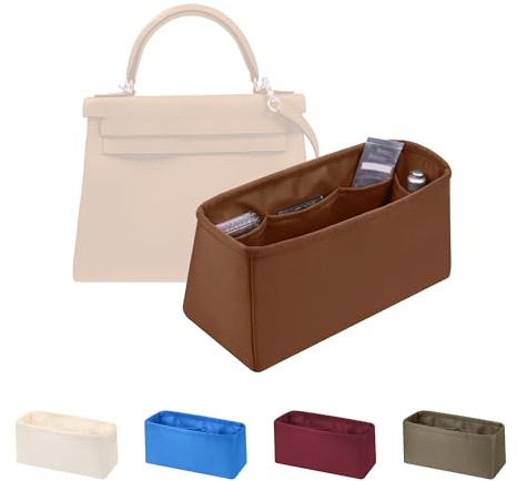 Damen-Geldbörsen-Organizer-Einsatz – Satin und leichter Stoff mit Innentaschen, tragbar für Pendeln, Reisen, Einkaufen und Abend, mehrere Farben, passend für Kelly 32 (Gold, KL32 Retourné)