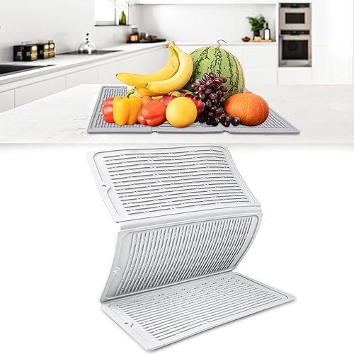 Magrimaxio Alfombrilla Escurreplatos Plegable, 50 x 35 cm Bandeja Escurreplatos Silicona Fregadero, Gris Alfombra Escurreplatos Secado Rapido, Antideslizante Resistencia a Altas Temperaturas