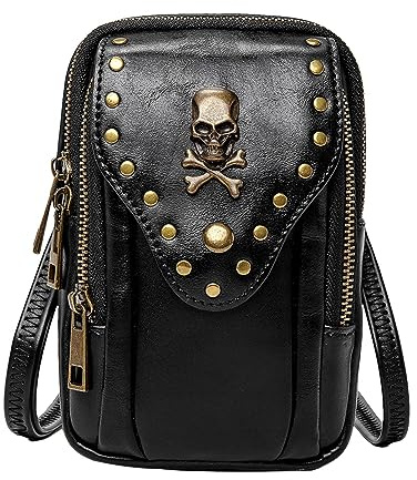 Mingchengheng Totenkopf-Sling-Damen-Geldbörsen | Damen Umhängetasche Totenkopf Nietentür Externe Handytasche,PU Keine Verformung Frauen Gothic Schädel Cross Body Handtasche Taschen Schädel Niet