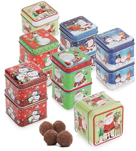 com-four® 12x Keksdose - Blechdose für Weihnachtskekse - weihnachtliche Vorratsdose mit Deckel - Aufbewahrungsbox für Cookies, Süßigkeiten und Geschenke (12 Stück - Mix - bunt)
