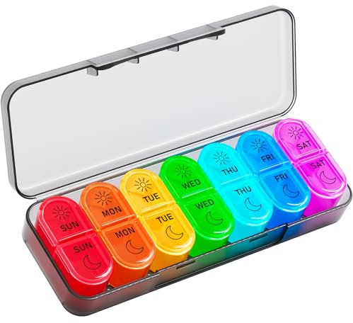 Betife Pill Box Organiser 7 Day 2 Times a Day, Weekly Tablet Organiser AM PM, Daily Dossett Pill Case with 14 Large Slots for Medicine, Travel Medication Organizer for Vitamin Supplement(Black)
