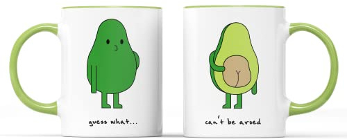 SMARTYPANTS Guess What?...Can't Be Arsed Mug - Funny Fun Novelty Humourous CBA Bothered Swearing Rude Avacado Bottom Bum Fed Up Cup Tea Coffee Gift Present (Green Handle)
