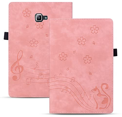 TEDTIKJT Funda para Tableta Samsung Galaxy Tab A 10,1 2016 (SM-T580/T585) Carcasa Cuero PU Flip Cover con Ranura Tarjetas y Función de Soporte Carcasa Protectora Galaxy Tab A 10,1 2016, Rosa Gato