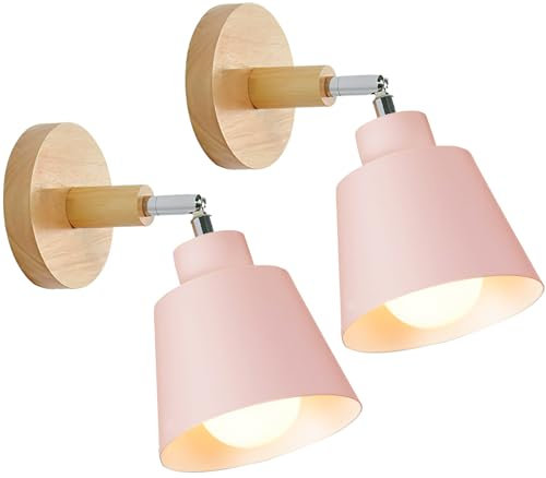 TOKIUS 2 pezzi Lampade da Parete Vintage Applique da parete Interno Moderno Applique in Metallo e Legno Lampadari e Plafoniere regolabile E27 Luce da Camera da Letto Soggiorno (2 pezzi, Rosa)