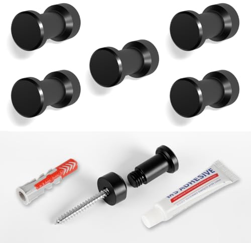 HAUSIST Towel Robe Hooks for Bathroom Wall - CNC Stainless Steel Round Utility Coat Rack Hat Hanging Holder - Wall Mounted or Adhesive, Heavy Duty for Door Closet Kitchen Bath Garage, 5 Packs, Black