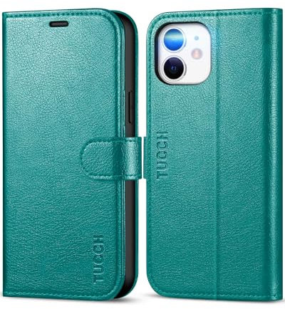 TUCCH Hülle für iPhone 12, iPhone 12 Pro Handyhülle TPU [Kartenfächer] Lederhülle, [Magnet] [Ständer] [RFID Blocker] Case, Stoßfeste Schutzhülle, Tasche Kompatibel mit iPhone 12/12 Pro(6,1 Zoll), Cyan