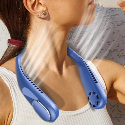 Ueuttiy Portable Neck Fan Bladeless, 6000mAh Hands-Free USB Rechargeable Fan, Personal Fan with 3 Speeds Change & 360° Twist, Quiet Wearable Neck Fans for Women Men Outdoor Office Garden (Blue)
