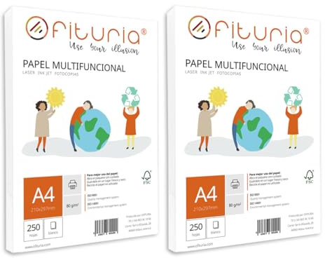 OFITURIA Packung mit A4-Blättern, 80 g, mit 500 weißen Blättern, multifunktionales Papier für Schule und Arbeitsumgebung, ideal für Laserdrucker, Tintenstrahldrucker oder Kopierer