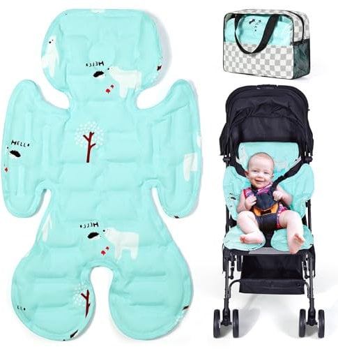 Orzbow Sitzauflage Buggy Sommer Universal, Wendbar Kinderwagen Einlage Sitzauflage Sommer Atmungsaktiv mit Kühlendes Gel Perl, Kühlende Sitzauflage Babyschale, 78x48cm, Zusammenklappbar, Blauer