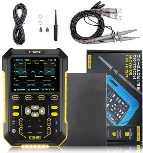 Digital Oscilloscope HUIOP Handheld Fluorescent Digital Oscilloscope Dual-channel 2in1 Portable Oscilloscope 20M Signal Generator Multifunctional Instrument 180MHz Bandwidth 500MA Real-time Sampling R