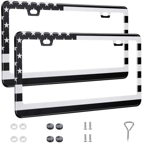 QUANQIUFEI 2 Pack Kennzeichenrahmen, Edelstahl Auto Kennzeichenabdeckung Autozubehör mit Schraubkappen (Grau und Schwarz)