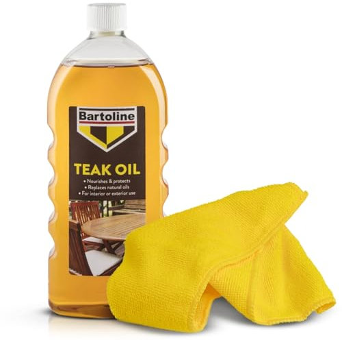 Teak Oil Wood Sealer & Conditioner for Outdoor Garden Furniture & Decking, 1L – Protects & Restores Natural Finish – Includes 400GSM Lint-Free Cloth for Smooth Application