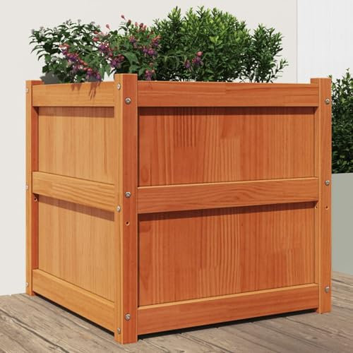 JUDYY Jardinière Cire Marron 60x60x60 cm Bois de pin Massif,Jardiniere sur Pieds,Bac avec Treillis,Jardiniere Terrasse
