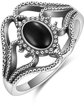 Oktopus Ring Sterling Silber Oktopus mit schwarzem Onyx Ring für Frauen Oktopus-Schmuck für Frauen Größe 7 8