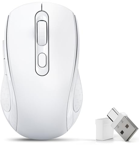 Totaiden Souris Bluetooth sans fil pour Mac/MacBook Pro/MacBook Air/PC/ordinateur portable/iPad/ordinateur/Chromebook, souris 4 modes (BT5.2 et BT3.0 + USB-A et USB Type-C) (Blanc)