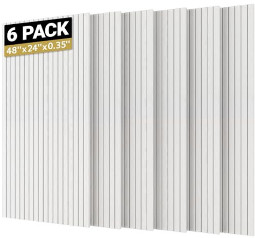 TONOR Lot de 6 Grands Panneau Acoustique Mural, 120x60x0,9 cm Mousse Acoustique Décorative Autocollante Pour absorber les échos dans les Maisons, les Bureaux et les Studios D'enregistrement, Blanc