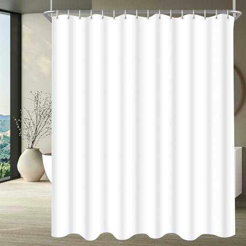 Lerores Duschvorhang 300x200cm Reinweiß, Beschwerter Saum Antischimmel Textil, Wasserabweisend, Waschbar Polyester Stoff Badevorhänge für Badezimmer, Badewanne mit 16 Duschvorhangringe