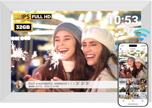 REUMAR 32GB Digital Photo Frame,10.1inch Smart WiFi Digital Picture Frame 1280x800 IPS LCD Touch Screen, Type-c Auto-Rotate,Share Photo or Video Instantly via Frameo App from Anywhere, white