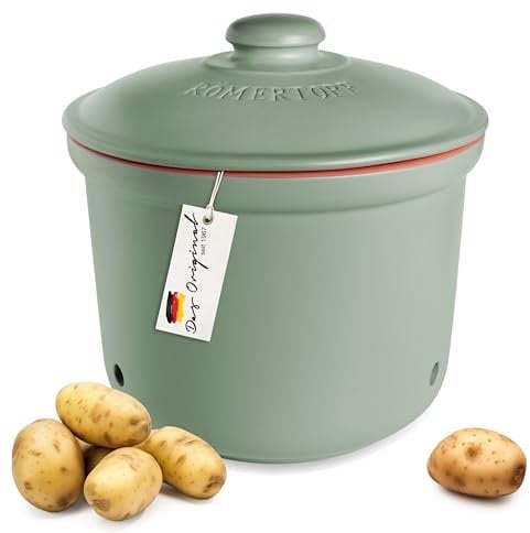 Römertopf Frische-Topf MAXI PLUS 5,5 Liter - Kartoffeltopf Keramik - Atmungsaktiver Ton hält Gemüse länger Frisch - Ideale Luftzirkulation - Grün
