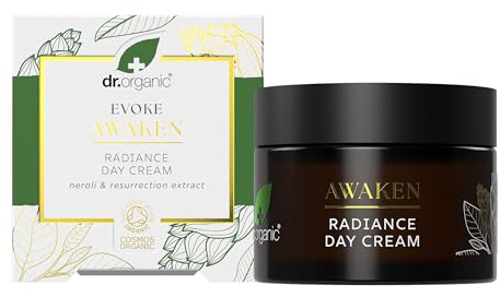 Dr Organic Evoke Awaken Radiance Day Cream, Hydrate, Even Skin Tone, Brighten Complexion, with Neroli & Resurrection Extract, Certified Organic, 50ml