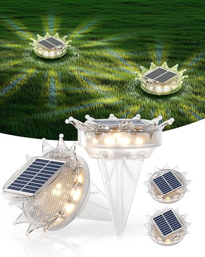 Asteria Outdoor Floor Lights 4Pack, IP67 Waterproof Outdoor Solar Ground Lights, Solar Crown Light – Ideal for Illuminating Lawns, Gardens, Pathways, Landscaped Areas, Walkways. (Warm Light)