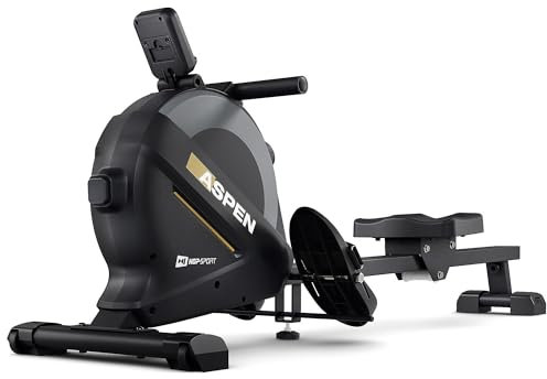 Hop-Sport Rudergerät Aspen Gold, Rudergerät für Zuhause, 16-stufigem Magnetwiderstand und Trainingscomputer, Klappbar, Rudermaschine für Effektives Cardiotraining, Max. Benutzergewicht 120kg