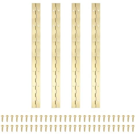 PATIKIL 14x1.2 Inch Piano Hinge,4 Pcs 304 Stainless Steel Continuous Hinge with Holes for Piano Gate Door Wooden Storage Box Cabinet Boat,Gold